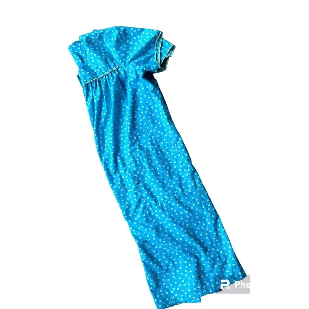 VTG KMart Nightgown Patio Dress Duster Larg Muumuu  Blue Floral House Dr… - Picture 3 of 12